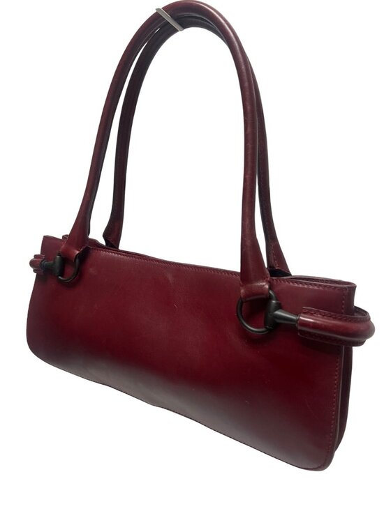 Gucci Vintage Red Burgandy Leather East to West Horsebit Baguette Shoulder Bag - Picture 1 of 13
